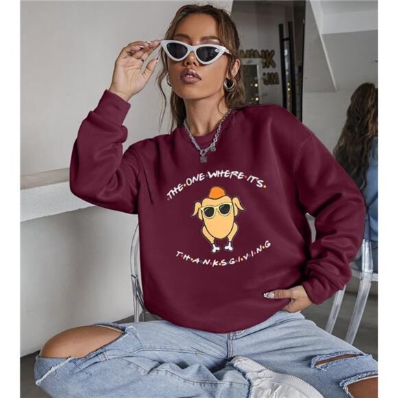Women's Oversized Thanksgiving Sweatshirt: Turkey Graphic Long Sleeve Top - Picture 3 of 6
